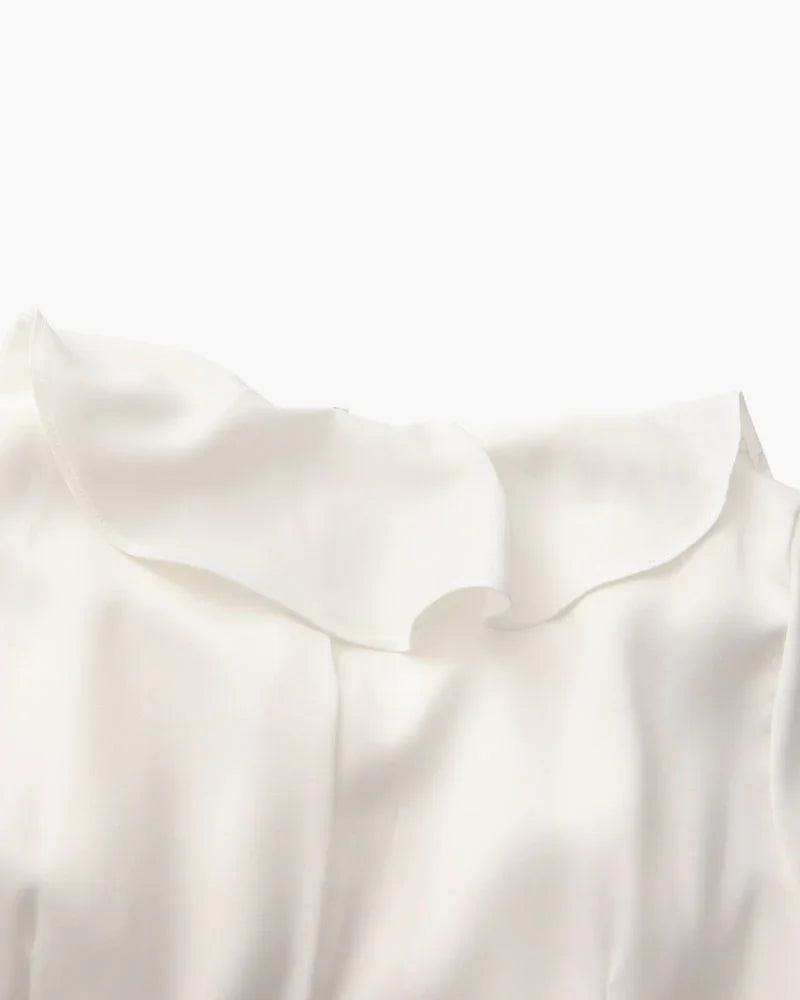 Pearl Button Ruffle Midi Dress