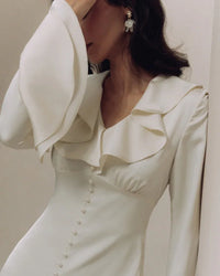 Pearl Button Ruffle Midi Dress