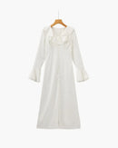 Pearl Button Ruffle Midi Dress