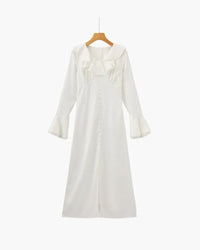 Pearl Button Ruffle Midi Dress