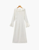 Pearl Button Ruffle Midi Dress