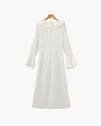 Pearl Button Ruffle Midi Dress