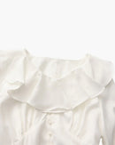 Pearl Button Ruffle Midi Dress