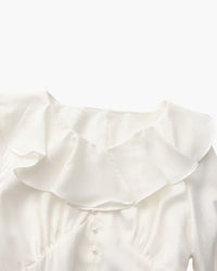 Pearl Button Ruffle Midi Dress