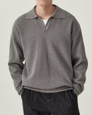Textured Knit Polo Sweater
