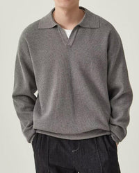 Textured Knit Polo Sweater
