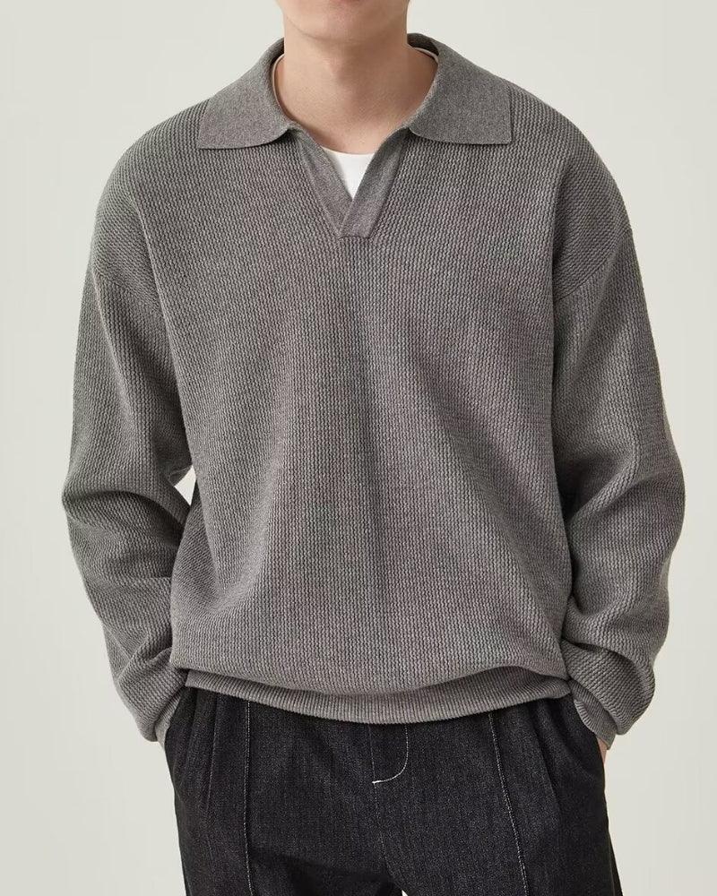 Textured Knit Polo Sweater
