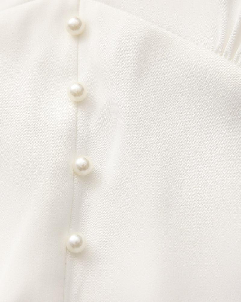 Pearl Button Ruffle Midi Dress
