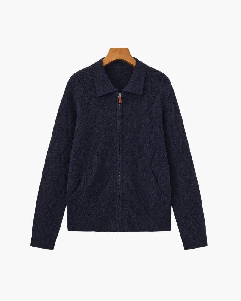 Heritage Diamond Knit Zip Cardigan