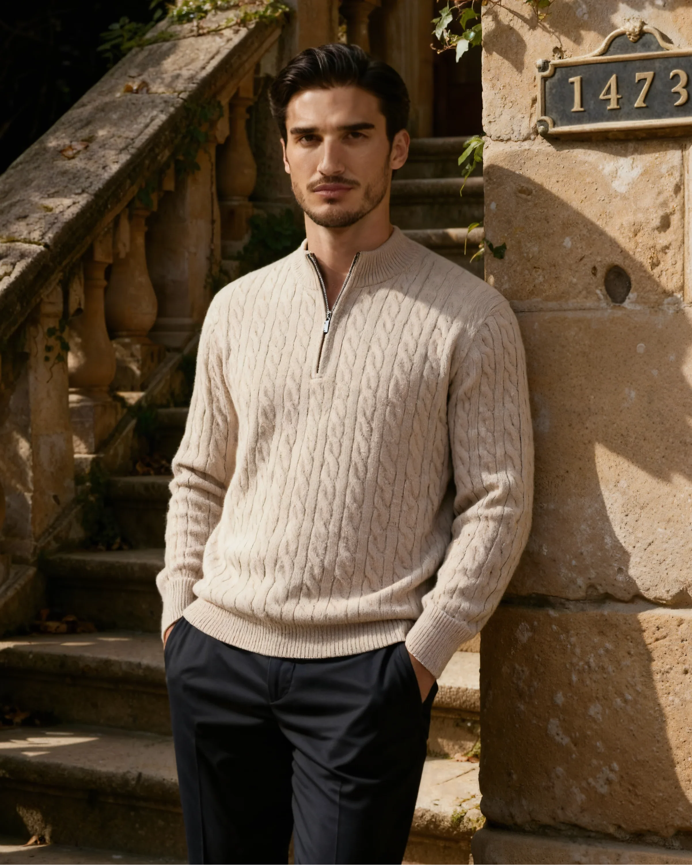 100% Cashmere Woven Half Zip