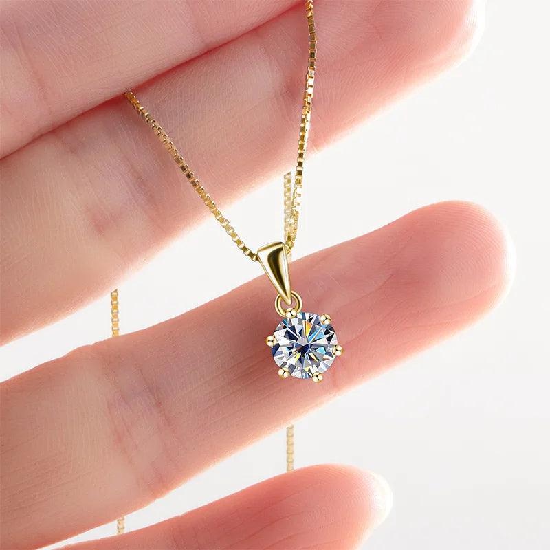 1 Carat Moissanite Necklace - 18k Gold Plated Sterling Silver